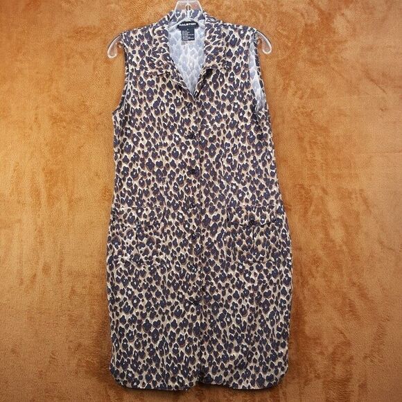 Vintage HALSTON Womens Shirt Dress Size 6 Tan Leopard Button Up Tank 100% Silk - Picture 1 of 8